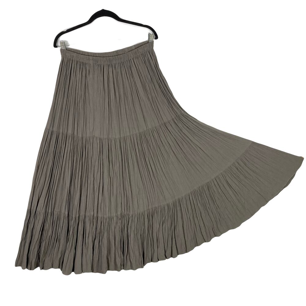 nwot DOUBLE D RANCH Skirt L Grey/Brown Pleated Crinkle A-Line Tiered Maxi Midi